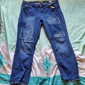 Patched blue jeans